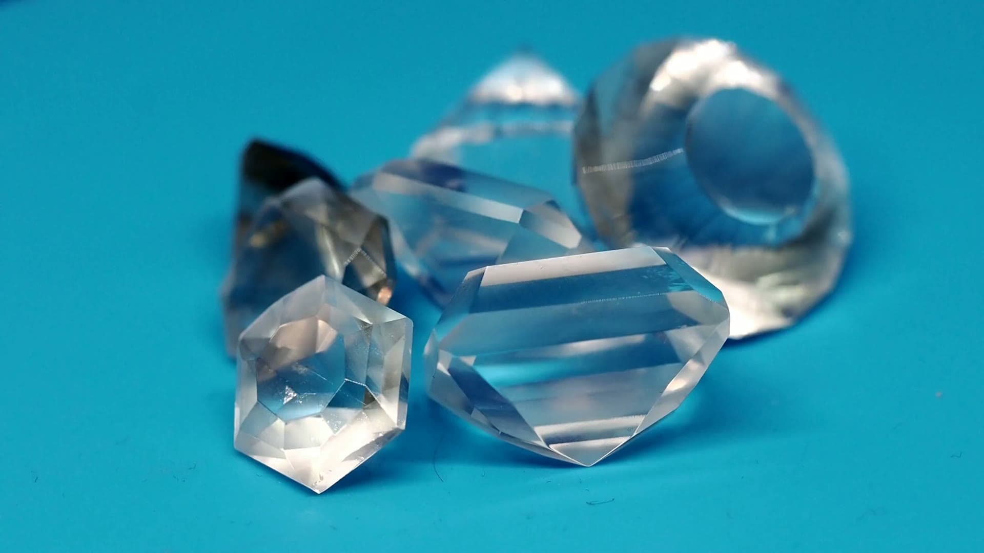 Crystals and gemstones catching the light, close up